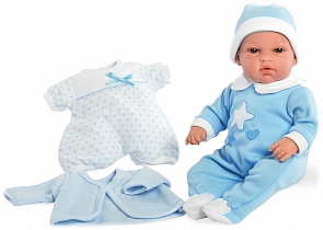 Пупс из серии Arias Elegance 33 см. в голубом комбинезоне и голубой шапочке, мягкое тело, c комплектом одежды (Arias, Т13724)